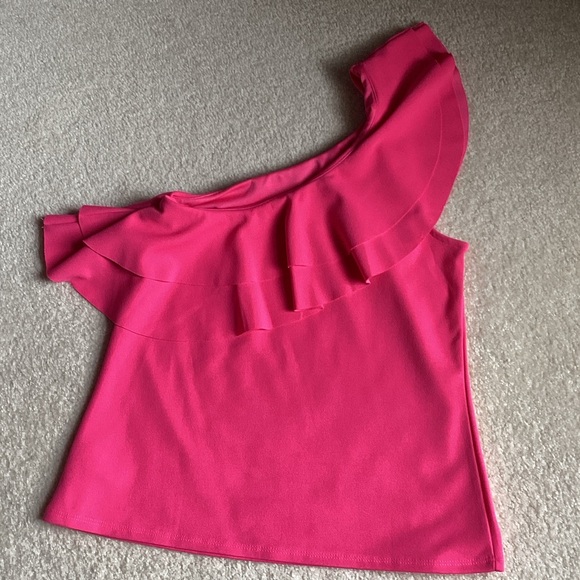 JODIFL Pink One-Shoulder Ruffle Top - Picture 4 of 4
